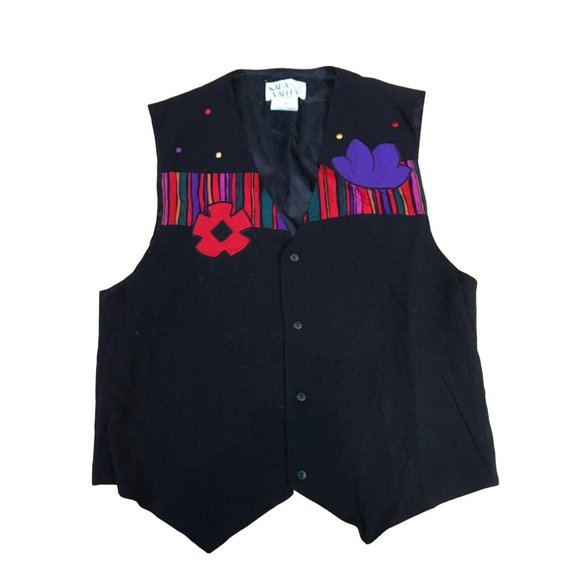 Vintage NAPA VALLEY Woven Vest Black Deco Print Size Medium - Picture 1 of 6